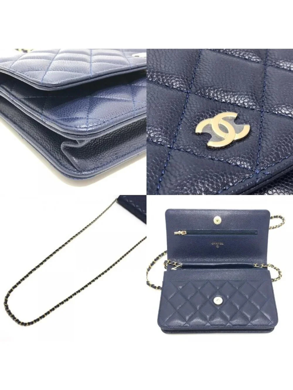 Chanel Shoulder Bag CC Logo Classic Caviar Leather Blue